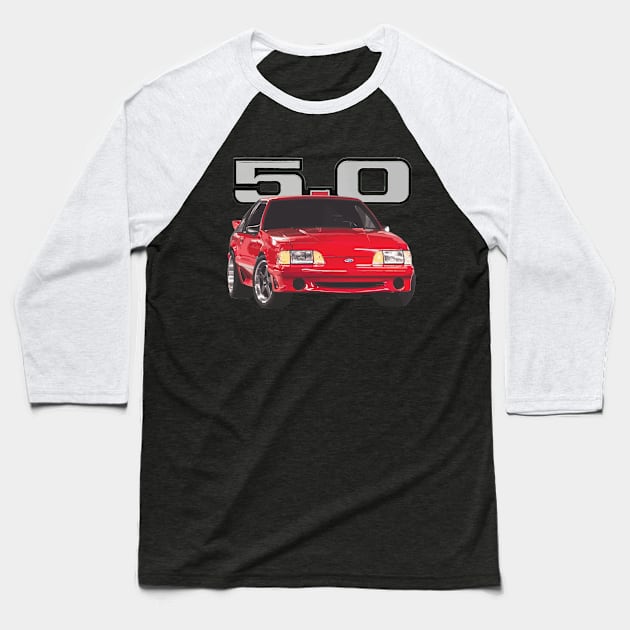 Mustang GT 5.0 Fox Body Classic Cobra R SVT Red Baseball T-Shirt by cowtown_cowboy